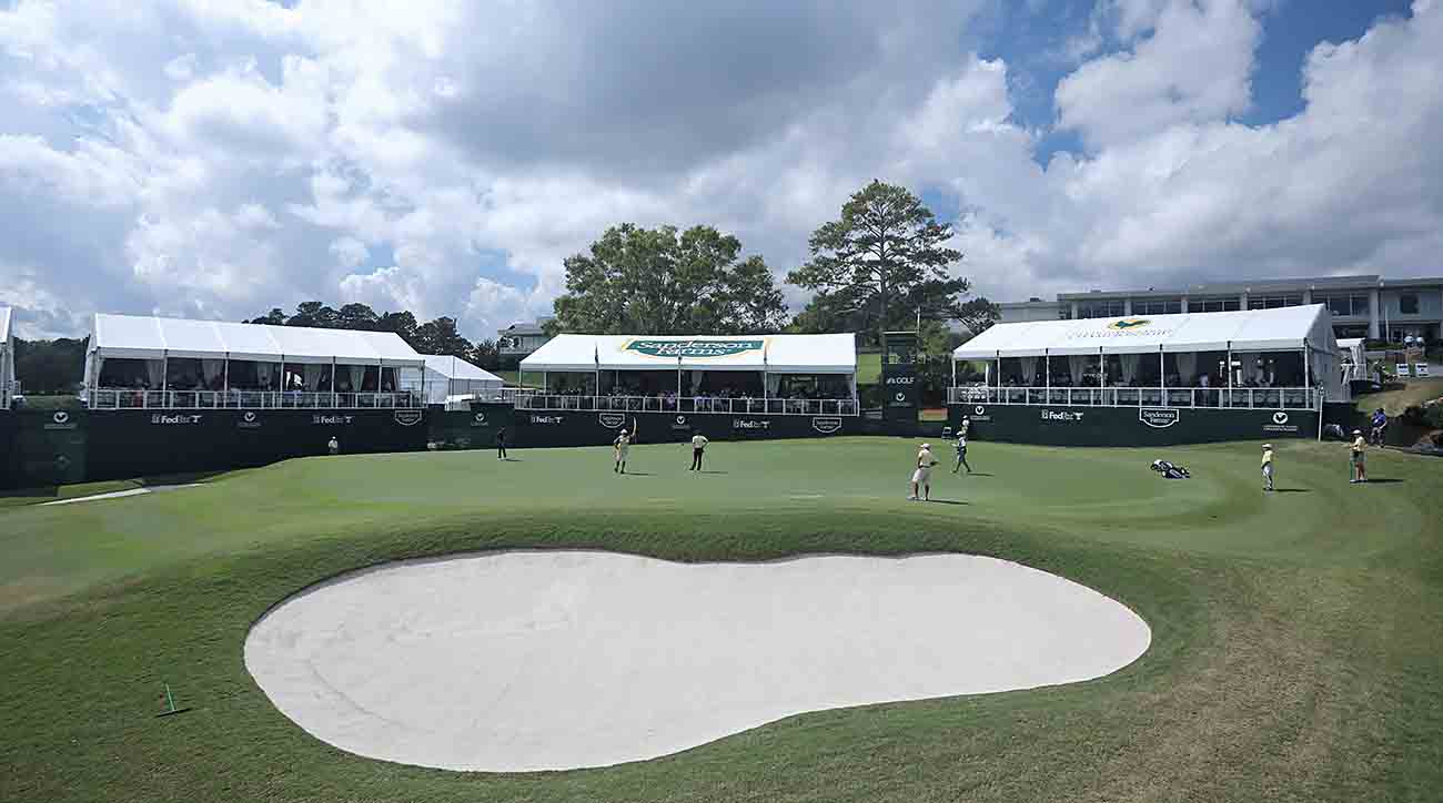 A general view of the 18th green during the final round of the 2021 Sanderson Farms Championship at the Country Club of Jackson.